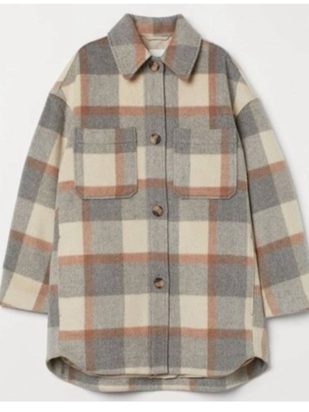 H&M Plaid Flannel Button-Front Oversized Shacket Coat Jacket-Long-Women's Large